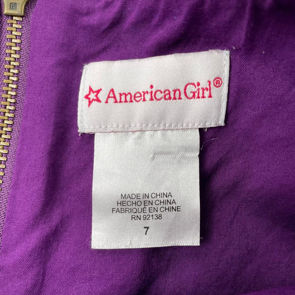 American Girl Purple Floral Metallic Holiday Party Dress Size 7 Blue Satin Sash - Picture 3 of 13